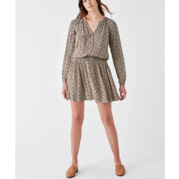 Faherty Montara Mini Dress Women’s Size Large Blue Leaf Batik Short Sleeve - Picture 1 of 9